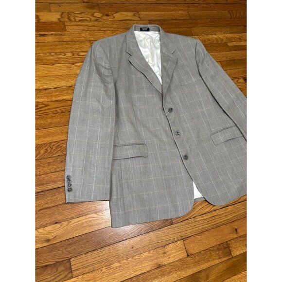 Stafford Mens Blazer Jacket Size 48L Gray Windowpane Silk Wool Sport Coat - Picture 3 of 9